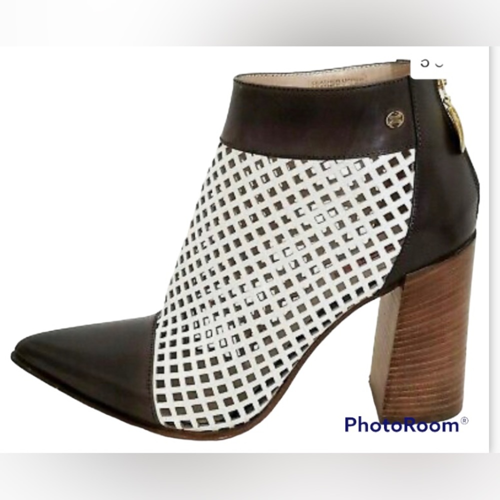 Capezzani Italian Made Designer White Brown Leather Ankle Heels Boots Si…